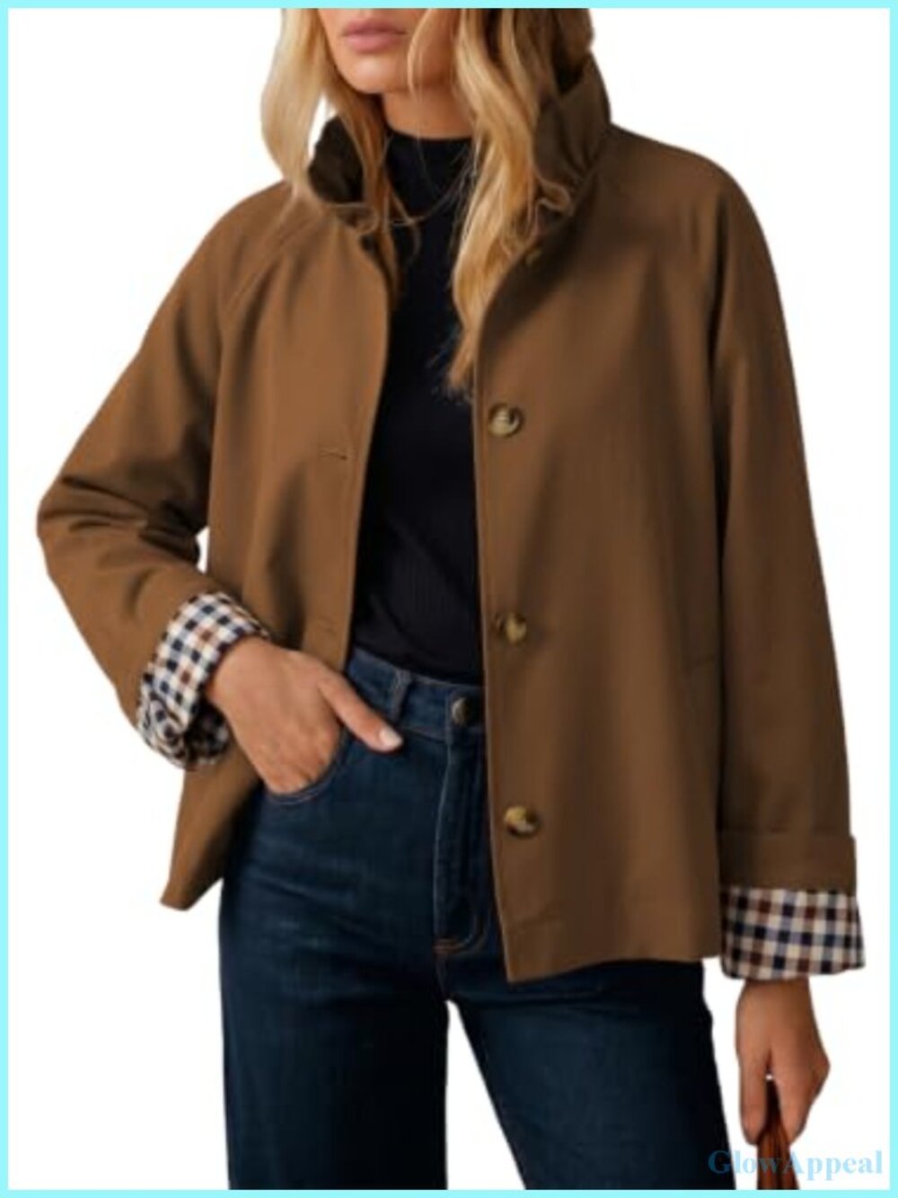 Lightweight Single Breasted Trench Coat with Ruffle Collar, Long Sleeve, Button